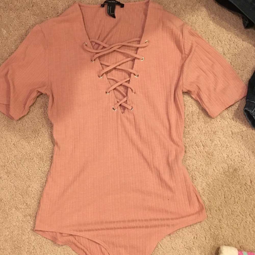 Dusty Peach V-Neck F21 bodysuit
